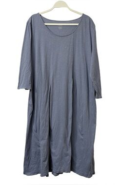EILEEN FISHER Garnet Hill Organic-Cotton Pleat-Detail Gown Blue Size Large